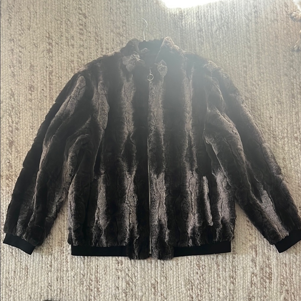 INC Men's Black Faux Fur Jacket XL